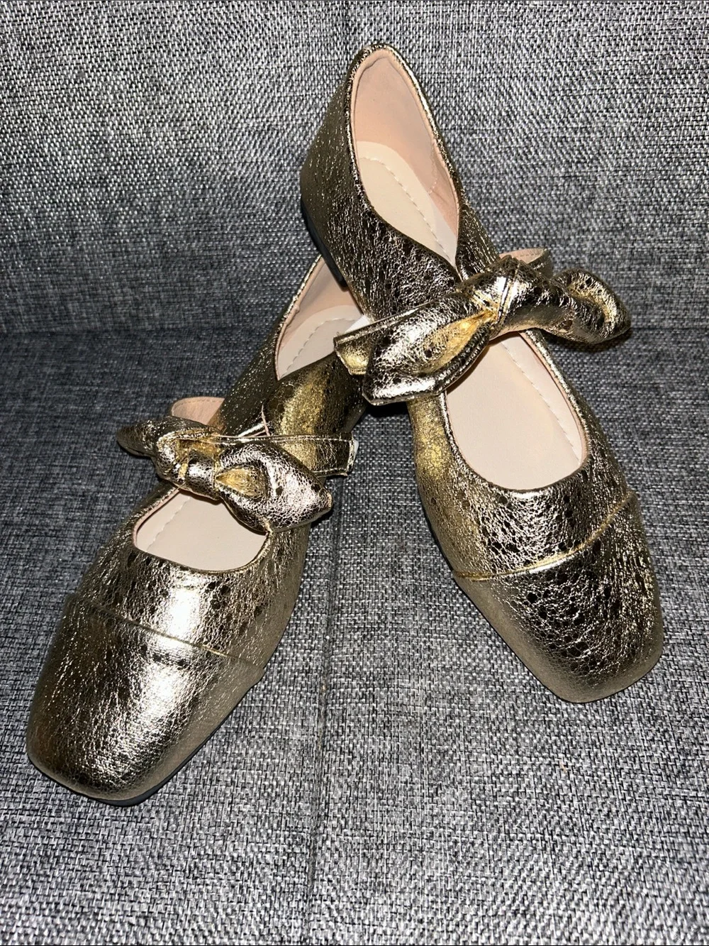 Gold Metallic Knot Strap Flats